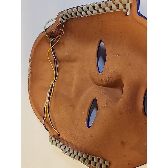 Vintage 1980s Mexican Redware Mask Hand Painted Hand Made Talavera Folk Art - Picture 8 of 12